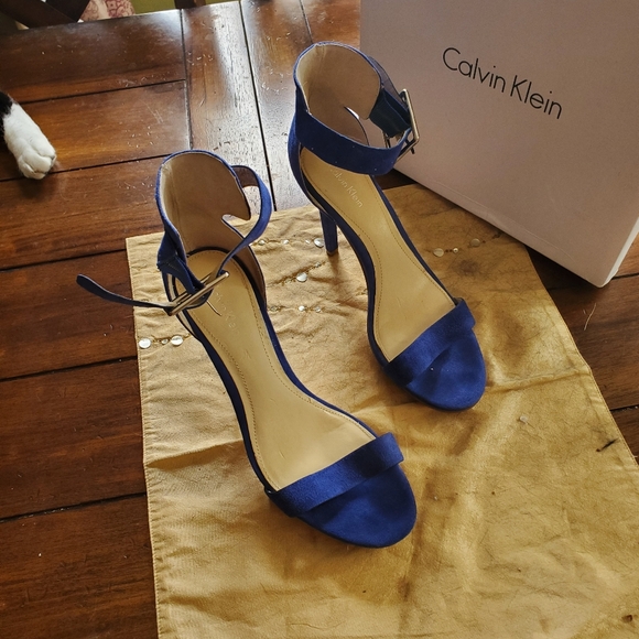 CALVIN KLEIN VIVIAN SUEDE BLUE STILETTO SANDALS ANKLE STRAP SIZE 8M IN IT'S BOX - Picture 6 of 8